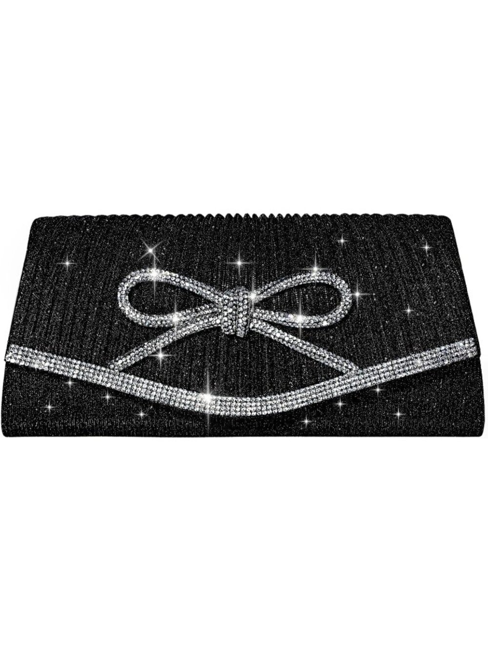 Women's Bow Black Glitter Rhinestone Clutch Purse Handbags Prom Evening Bag